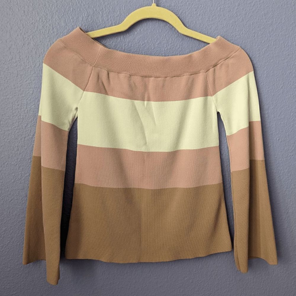 Women's Cloud Ten Sweater Color Block Off The Shoulder Bell Sleeve Small Pink - Picture 5 of 8